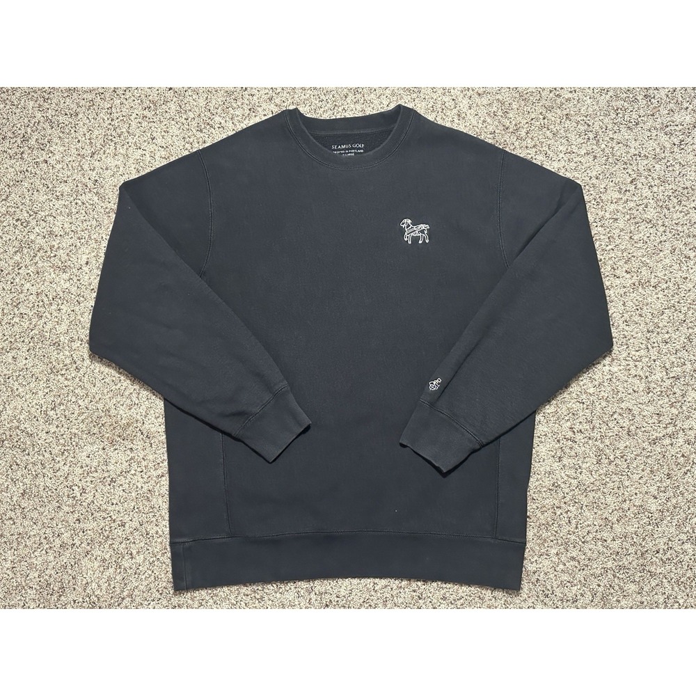 Seamus Golf Caddy Goat Embroidered Black Crewneck Sweatshirt XL